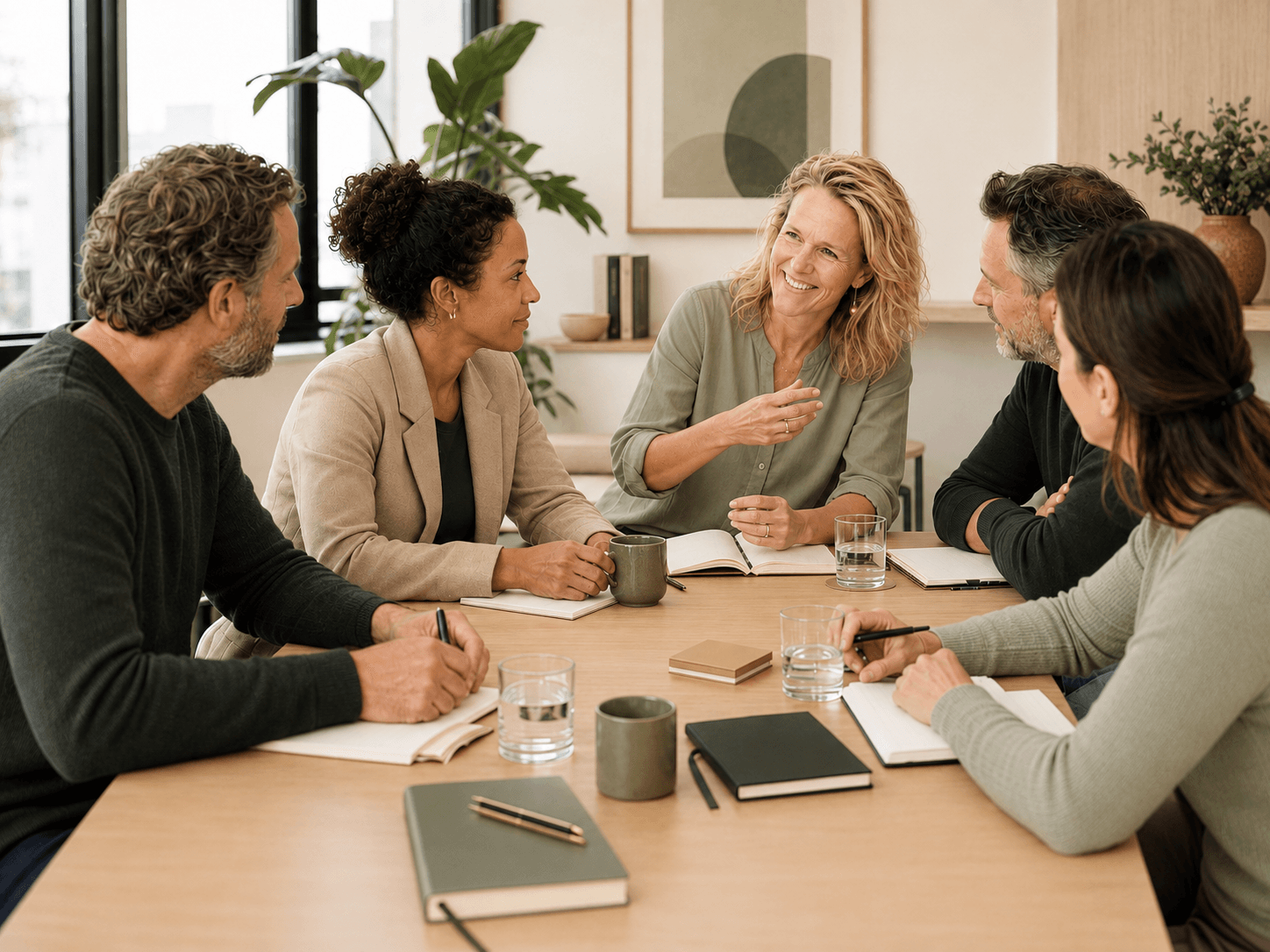 Astrid Sanders bespreekt aan tafel met deelnemers welke leefstijlveranderingen haalbaar zijn